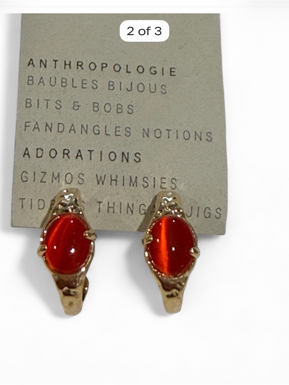 Anthropologie 14K Gold Plated Brass Mini Earrings Carnelian Color Cabochon NEW